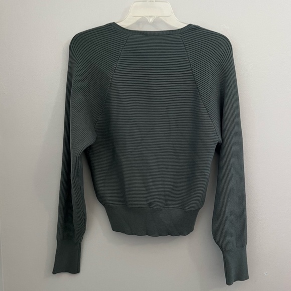 Lulu’s Cuddlesome Sage Green Surplice Ribbed Knit Sweater - Picture 3 of 9